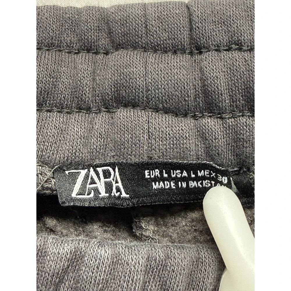 Zara Sweatpants Men Large Gray Cotton Fleece Lined Tapered Leg Drawstring Jogger